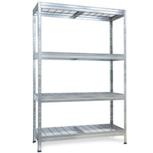 Метален стелаж с 4 рафта Ar shelving RIVET300, до 300 кг на рафт, 180x120x45 см за тежък товар, с безболтово сглобяване