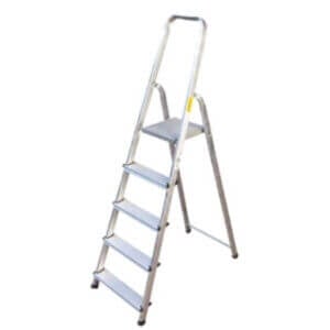 Алуминиева домакинска стълба Ziel 4+1, лека алуминиева стълба с 5 стъпала за дома 1.45 м