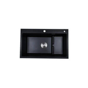 Кухненска мивка Cascada с помощно корито от черен гранит, с преливник и отвор за смесител