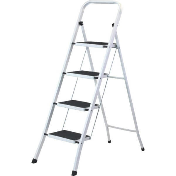 Метална домакинска стълба 4 стъпала, бяла метална стълба за домакинство, лека и стабилна Метална домакинска стълба 4 стъпала, бяла метална стълба за домакинство, лека и стабилна