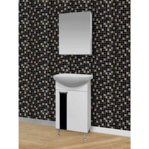 Шкаф за баня с мивка Макена Поло, водоустойчив долен шкаф с порцеланова мивка, бял цвят.