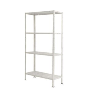 Метален стелаж с 4 рафта Basic-40 White, до 50 кг на рафт, 145x75x30 см - практичен и лесен за сглобяване в домашни условия