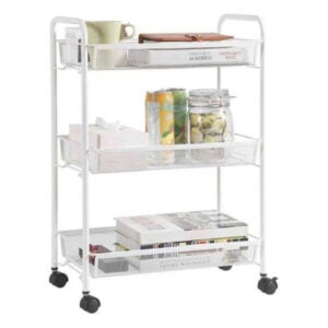 Стелаж на колела с 3 нива Ziel White, 27x48x63 см - мобилен метален стелаж за козметичен салон, идеален за съхранение на вещи.